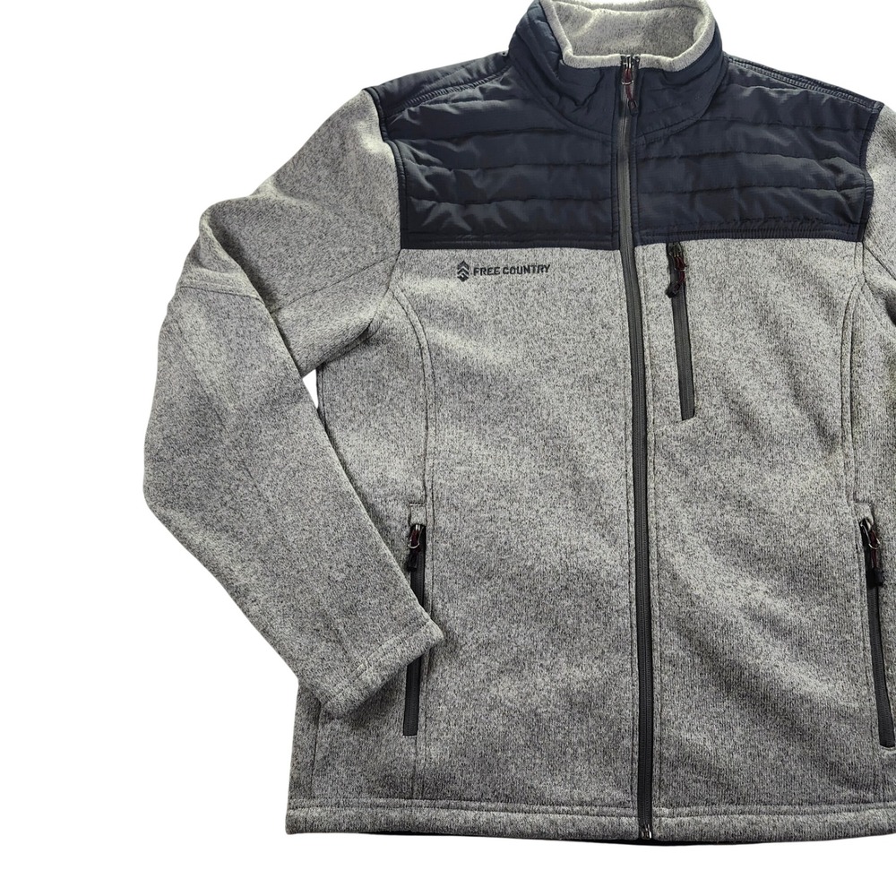 Free Country Sweater Fleece Jacket Mens Large Gray Excellent Hybrid Quilted Zip - Picture 9 of 14